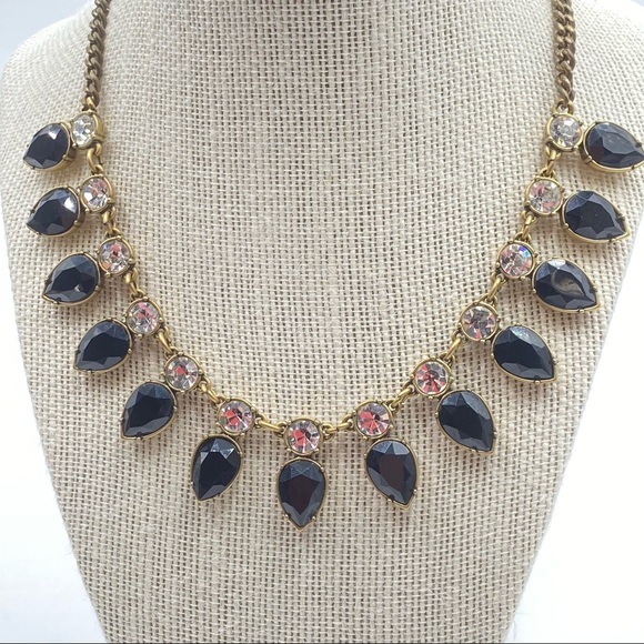 J. Crew Jewelry - J. Crew Striking Black & Rhinestone Gold Necklace